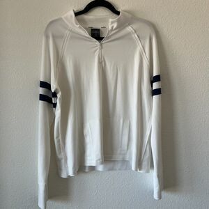 Belyn Key Women’s Golf Pullover White Navy Blue LG Quarter Zip Long Sleeve Shirt